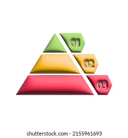 Pyramid Infographic 3D. Triangle Hierarchy Data With 3 Segments. Business Illustration Isolated On White.