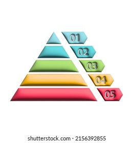 Pyramid Infographic 3D. Triangle Hierarchy Data With 5 Segments. Business Illustration Isolated On White.