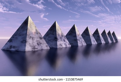 The  pyramid line reflected on the surface .3D rendering.