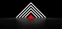 Pyramid Of Luminous Bands With A Red Triangle At The Base. 3D Render