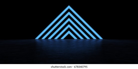 Pyramid of luminous blue stripes. 3D Render