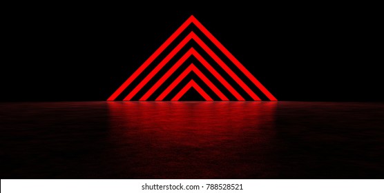 Pyramid of luminous red stripes. 3D Render