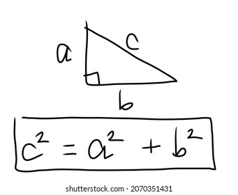 Pythagorean theorem formula illustration in handwriting style