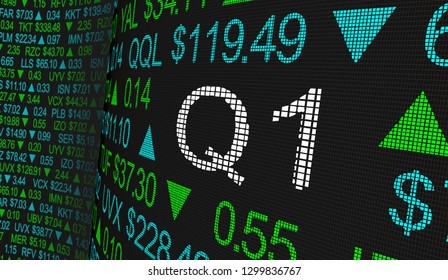 Q1 1st First Quarter Period Stock Market Ticker Words 3d Illustration