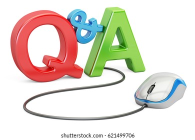 Q&A concept with computer mouse, 3D rendering