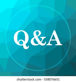 Q&A icon. Q&A website button on blue low poly background.