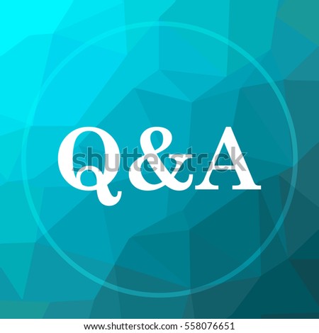 Q&A icon. Q&A website button on blue low poly background.
