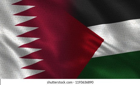 Qatar And Palestine - 3D Illustration Two Flag Together - Fabric Texture