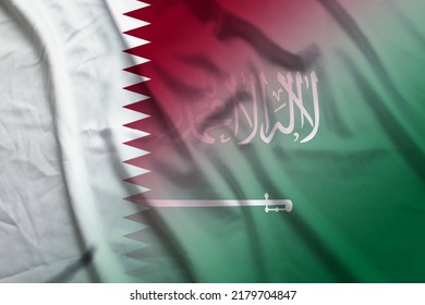 Qatar And Saudi Arabia National Flag Transborder Negotiation SAU QAT Symbol Country Saudi Arabia Qatar Patriotism. 3d Image
