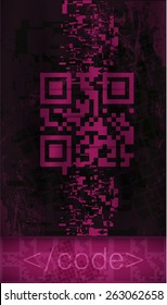 QR Code Abstract Dark Pink Color Grunge Poster Or Background. Raster Version.