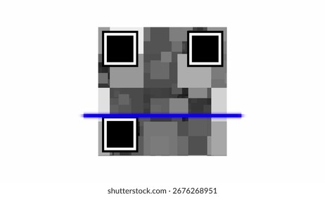 A QR code with a blue horizontal scan line is shown on a white background. Clear details and vibrant colors enhance visual appeal.