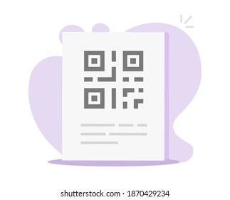 Qr Code On Paper Document Info Page Icon Flat Cartoon Illustration, Idea Of Digital Internet Instructions Technology Image