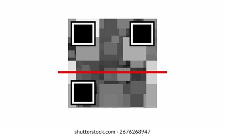 A QR code with a red horizontal scan line is shown on a white background. Clear details and vibrant colors enhance visual appeal.