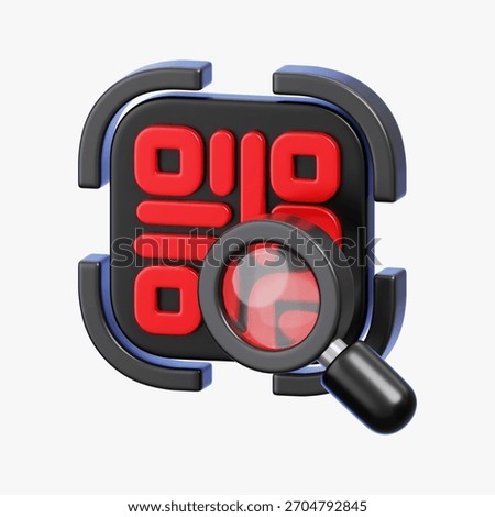 QR Code Scanning and Searching Concept, Magnifying Glass Over OR Code. 3D Illustartion
