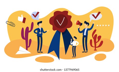 Quality concept. Idea of satisfied customer review on product. High rating and five stars. Isolated flat  illustration