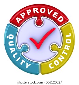 Quality control approved. The check mark in the form of a puzzle. The inscription 