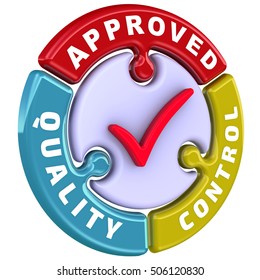 Quality control approved. The check mark in the form of a puzzle. The inscription 