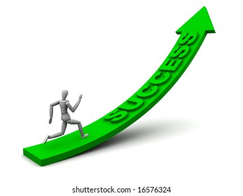 Quality render of a model running up an arrow with success on it. Perfect for chasing success or successful concepts.