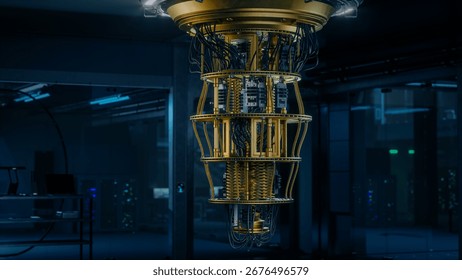 Quantum Computing System in a Futuristic Lab, Technology for Advanced Computation, Ai Development, and Scientific Innovation. High-tech Future of Digital Transformation and Technology