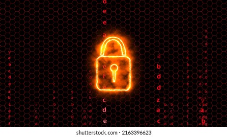 Quantum Cryptography Security Technology Lock Hexagon Wire And Matrix Animation Red Theme