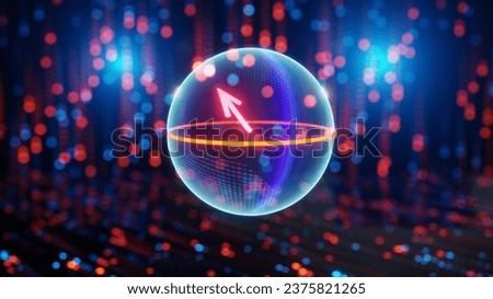 Quantum qubit in superposition state, bloch sphere, visualisation of concept of quantum coputing, illustration, 3D rendering. 3D Illustration
