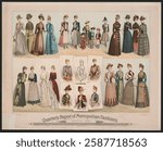 Quarterly report of metropolitan fashions, autumn 1889 Vintage fashion and clothing illustration. Antique fashion design.