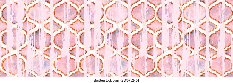 Quatrefoil Seamless Pattern For Header. Crimson Red Geometric Morrocan Tile. Lattice Marrakesh Watercolor Header. Rhombus Majolica Background. Barbed Watercolour Trellis. Damask Print.