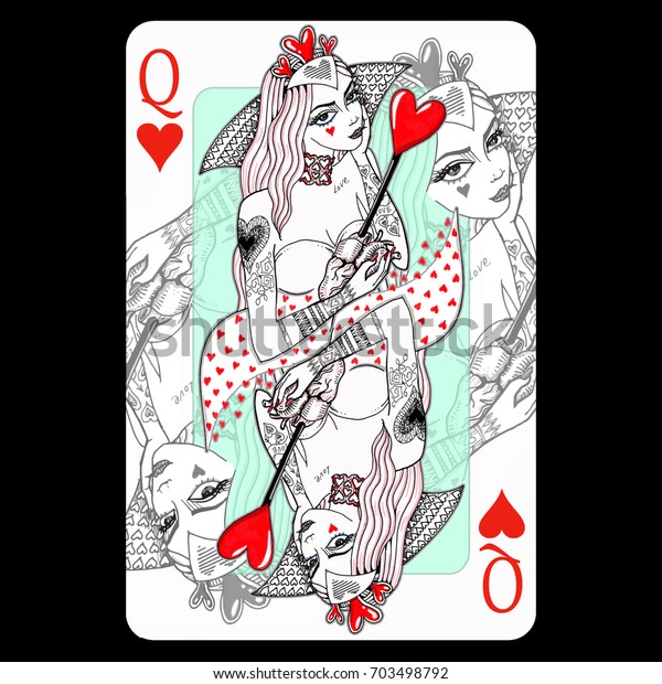 playing card queen heart drawing