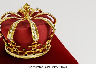 Queen Or King Crown On Royal Cushion. 3D Illustration