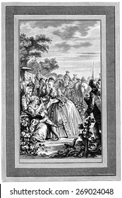 Queen Marie Antoinette by alms, vintage engraved illustration. 