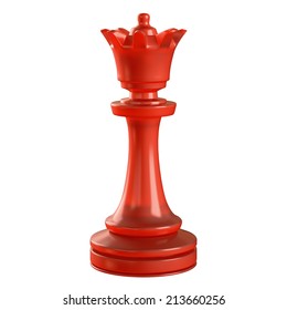 Queen / Red Glass Chess Piece Isolated. Clipping Path Included.