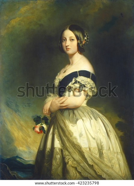 Queen Victoria,\
Franz Xaver Winterhalter studio, 1843, German/English painting, oil\
on canvas. Victoria had been Queen for only five years when this\
portrait was\
painted