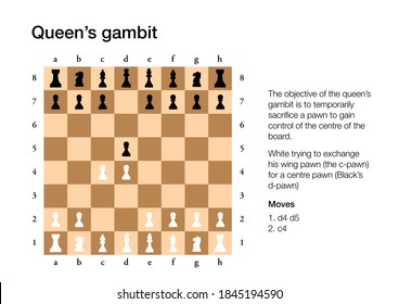 The queen's gambit chess move explained on a chess board