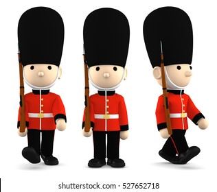  Queen's Guard In Traditional Uniform With Gun, British Soldier Isolated On White, 3D Illustration