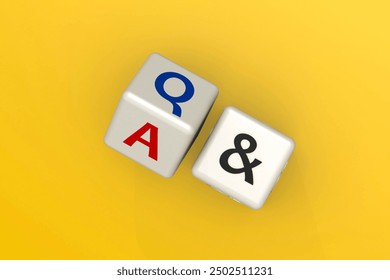 Question and answer block on yellow background, 3d rendering