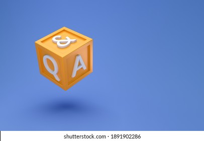 Question And Answer Cube Box Minimal Concept. Cartoon 3d QA Chat Bubble Illustration. 3d Render