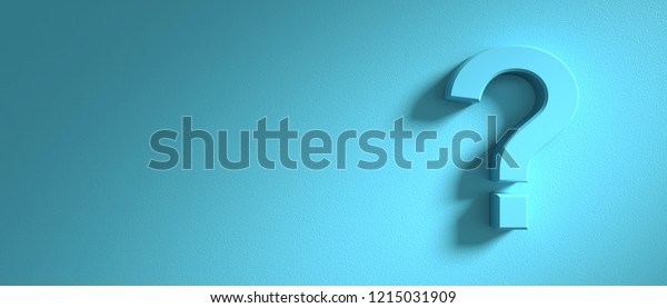 Question concept. Question mark on blue\
wall background, banner, copy space. 3d\
illustration