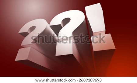 Question Exclamation Marks 3D Illustration. Conceptual image featuring large three-dimensional question marks and exclamation mark symbolizing confusion, surprise, curiosity or emphasis