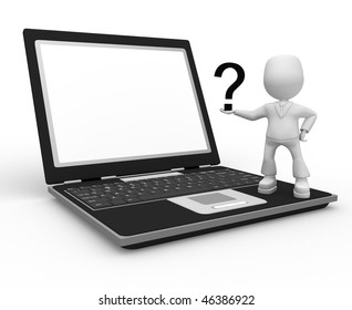 Question and laptop). 3d images isolated on white background.