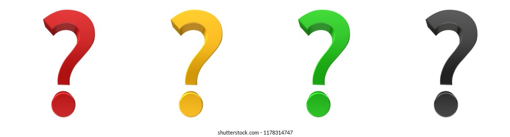 Question Mark 3d Interrogation Point Punctuation Marks Red Yellow Green Black Isolated On White
