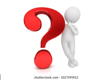 Question Mark 3d Red Query Interrogation Punctuation Thinking Man Asking Questions Isolated On White Background