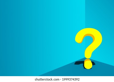 A Question Mark In The Corner On A Blue Background. The Concept Of The Emergence Of Desperate Situations. 3d Rendering