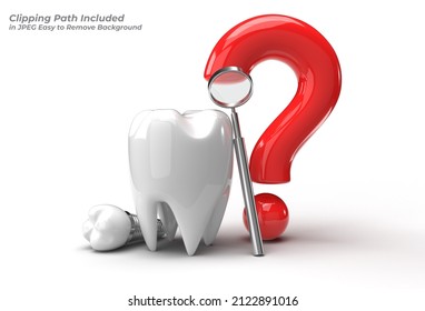 Question Mark With Dental Implants Surgery Concept 3D Rendering Pen Tool Created Clipping Path Included in JPEG Easy to Composite.