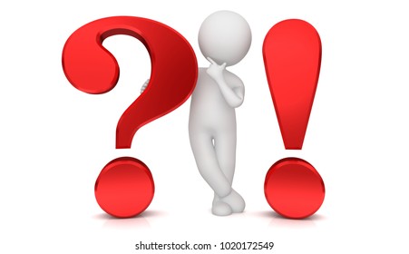 Question Mark Exclamation Mark 3d Red Rendering Interrogation Exclamation Point Ask Answer Problem Solution Isolated White Background Thinking Man People Figure Character 