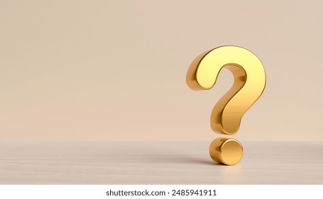 Question mark gold on yellow background. concepts of business support, questions, doubts, and causes with copy space.