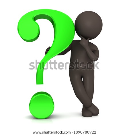 Question mark green black asking thinking interrogate stick man 3d rendering
