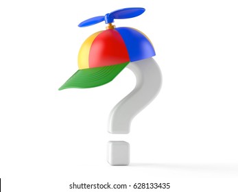 Question Mark With Kid Cap Isolated On White Background. 3d Illustration