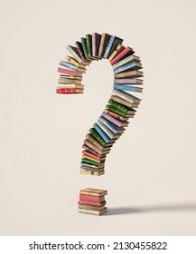 Question mark made of books. Self development and solution concept. This is a 3d render illustration