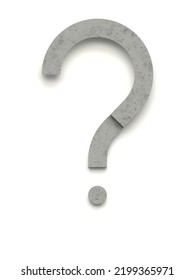 Question mark made of several separate cement pieces lying on top of each other with 3D effect and shadows on white background, 3d rendering