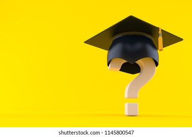 Question Mark With Mortarboard Isolated On Orange Background. 3d Illustration